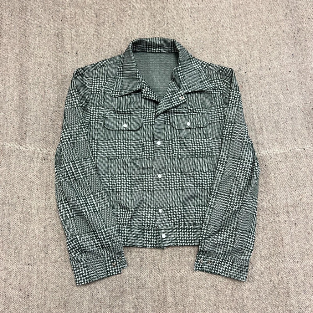 Vintage Plaid Pearl Snap Jacket Mens Small Green 1970s USA